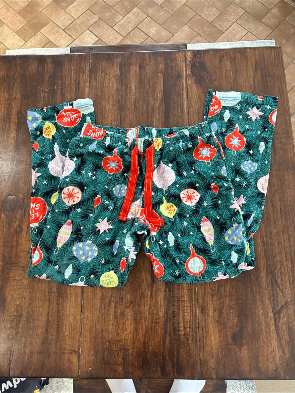 Old Navy Green Holiday Ornament Lounge Shorts with Red Drawstring